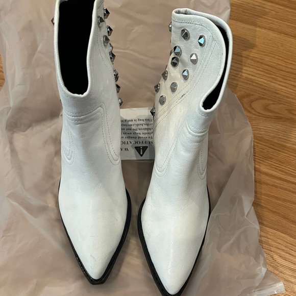 Studded White Ankle Boots - Picture 1 of 4